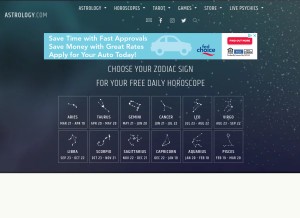 How astrology.com looks like on a tablet such as an iPad.