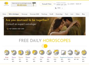 How astroyogi.com looks like on a tablet such as an iPad.