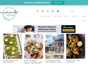 How asweetpeachef.com looks like on a tablet such as an iPad.