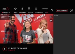 How atresplayer.com looks like on a tablet such as an iPad.