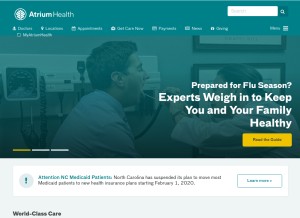 How atriumhealth.org looks like on a tablet such as an iPad.