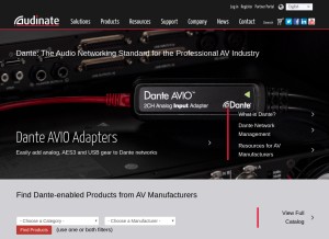 How audinate.com looks like on a tablet such as an iPad.