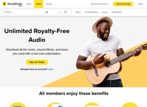 How audioblocks.com looks like on a tablet such as an iPad.