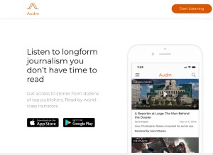 How audm.com looks like on a tablet such as an iPad.