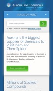 How aurorafinechemicals.com looks like on a mobile device such as an iPhone.