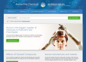 How aurorafinechemicals.com looks like on a tablet such as an iPad.