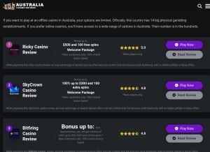 How australiacasinoratings.com looks like on a tablet such as an iPad.