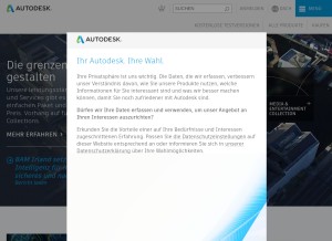 How autodesk.de looks like on a tablet such as an iPad.