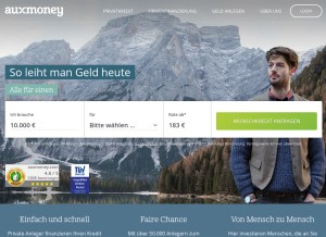 How auxmoney.com looks like on a tablet such as an iPad.
