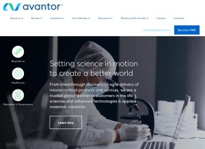 How avantorsciences.com looks like on a tablet such as an iPad.