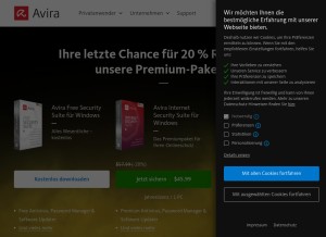 How avira.de looks like on a tablet such as an iPad.