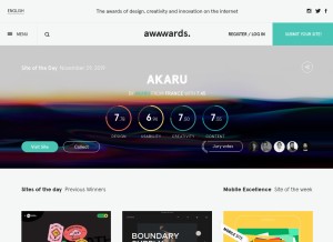 How awwwards.com looks like on a tablet such as an iPad.