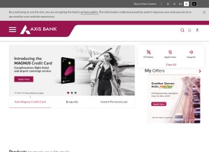 How axisbank.com looks like on a tablet such as an iPad.
