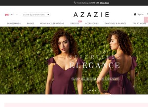 How azazie.ca looks like on a tablet such as an iPad.