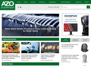 How azocleantech.com looks like on a tablet such as an iPad.