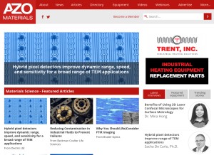 How azom.com looks like on a tablet such as an iPad.