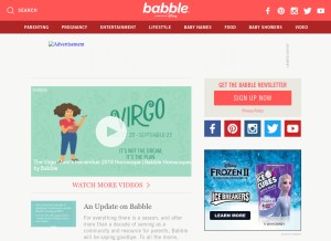 How babble.com looks like on a tablet such as an iPad.