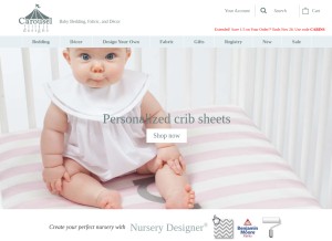 How babybedding.com looks like on a tablet such as an iPad.
