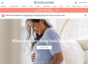 How babycenter.com looks like on a tablet such as an iPad.