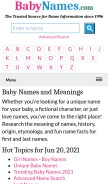 How babynames.com looks like on a mobile device such as an iPhone.