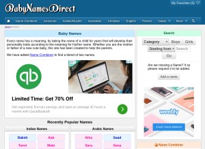 How babynamesdirect.com looks like on a tablet such as an iPad.