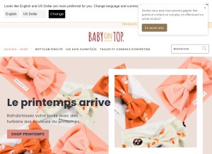 How babyontop.com looks like on a tablet such as an iPad.