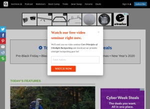 How backpackinglight.com looks like on a tablet such as an iPad.