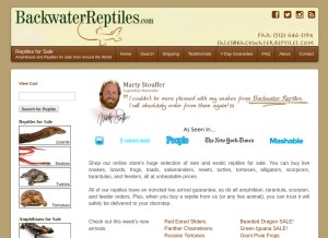 How backwaterreptiles.com looks like on a tablet such as an iPad.
