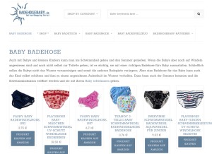 How badehosebaby.de looks like on a tablet such as an iPad.