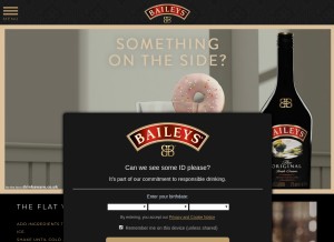 How baileys.com looks like on a tablet such as an iPad.