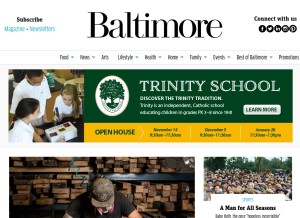 How baltimoremagazine.com looks like on a tablet such as an iPad.