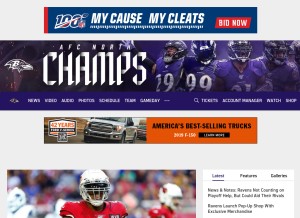How baltimoreravens.com looks like on a tablet such as an iPad.