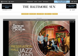 How baltimoresun.com looks like on a tablet such as an iPad.