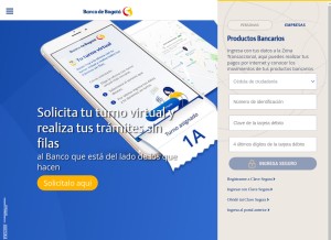 How bancodebogota.com looks like on a tablet such as an iPad.