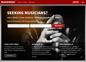 How bandmix.com looks like on a tablet such as an iPad.