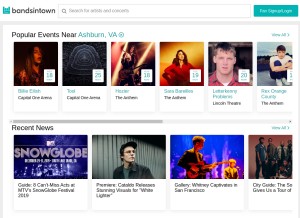 How bandsintown.com looks like on a tablet such as an iPad.
