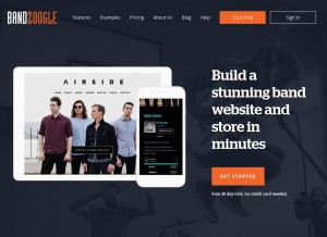 How bandzoogle.com looks like on a tablet such as an iPad.