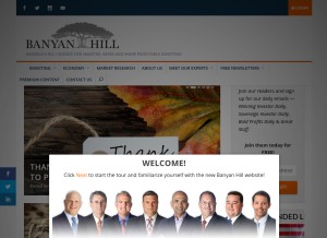 How banyanhill.com looks like on a tablet such as an iPad.