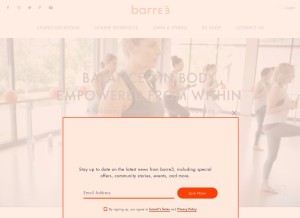 How barre3.com looks like on a tablet such as an iPad.