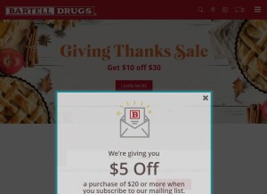 How bartelldrugs.com looks like on a tablet such as an iPad.