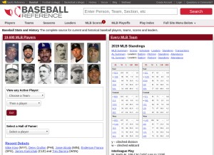 How baseball-reference.com looks like on a tablet such as an iPad.