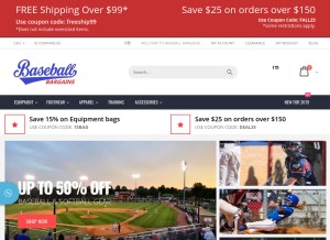 How baseballbargains.com looks like on a tablet such as an iPad.
