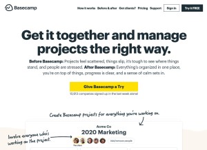 How basecamp.com looks like on a tablet such as an iPad.
