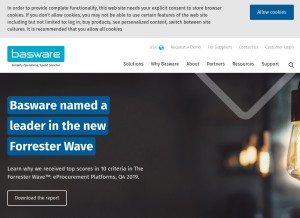 How basware.com looks like on a tablet such as an iPad.