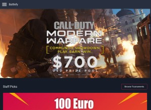 How battlefy.com looks like on a tablet such as an iPad.