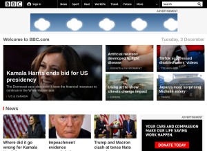 How bbc.in looks like on a tablet such as an iPad.