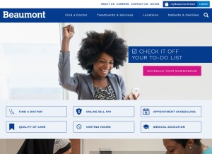How beaumont.org looks like on a tablet such as an iPad.