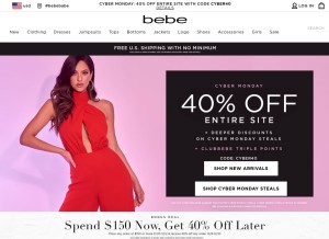 How bebe.com looks like on a tablet such as an iPad.