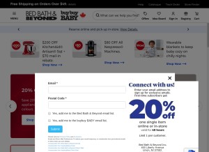 How bedbathandbeyond.ca looks like on a tablet such as an iPad.