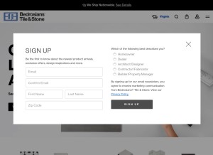 How bedrosians.com looks like on a tablet such as an iPad.
